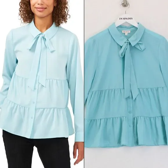 Riley Rae Tiered Tie-Neck Blouse, Create Seafoam - Picture 1 of 3